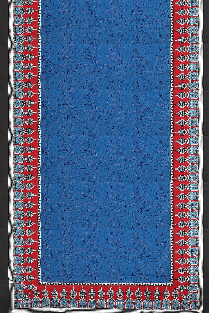Jaipur mul cotton saree  in blue with branched pattern
