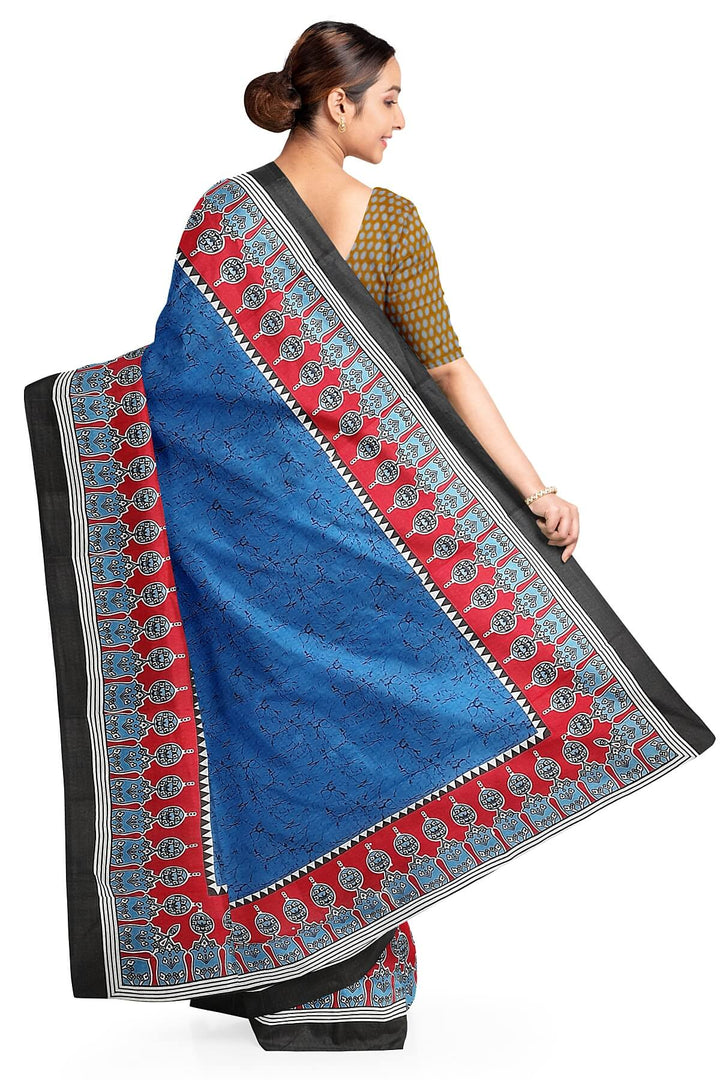 Jaipur mul cotton saree  in blue with branched pattern
