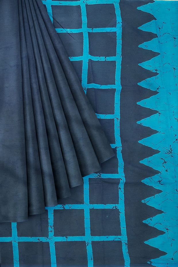 Jaipur cotton saree with Bagru block print in black with pattern on pallu