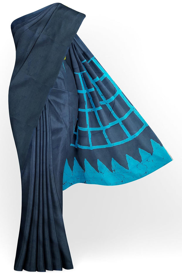 Jaipur cotton saree with Bagru block print in black with pattern on pallu
