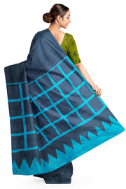 Jaipur cotton saree with Bagru block print in black with pattern on pallu