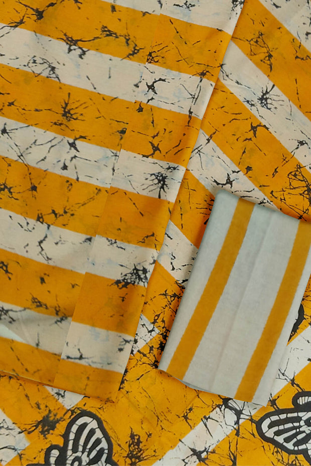 Jaipur cotton saree with Bagru block print in yellow with shibori print