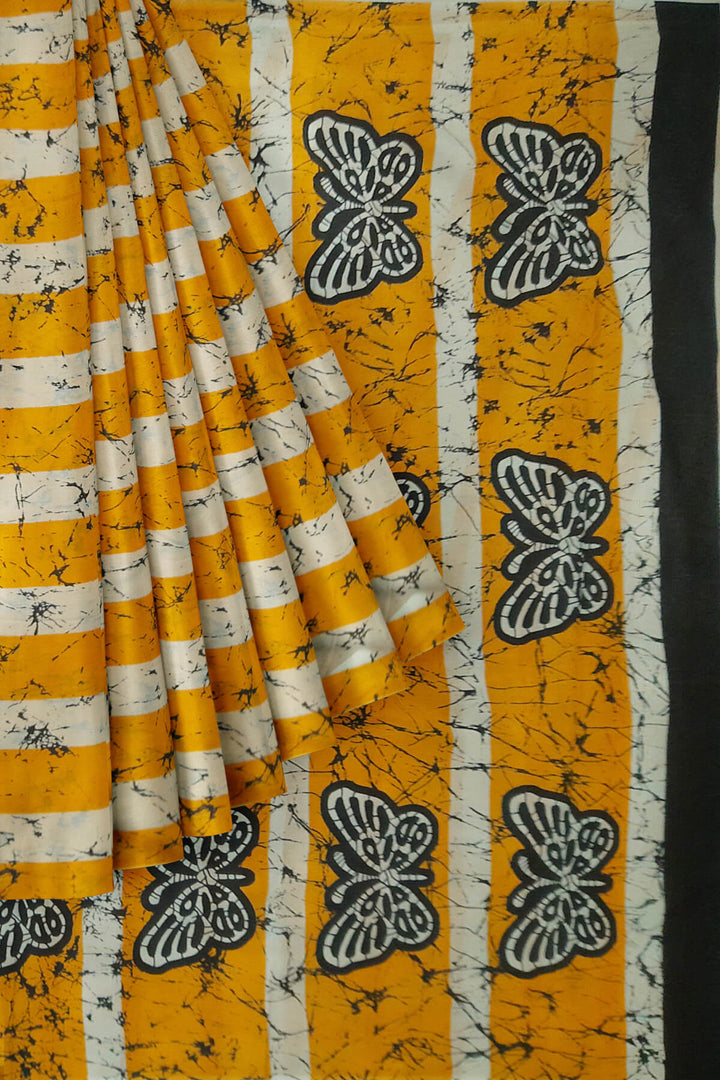 Jaipur mul cotton saree  in yellow with shibori print