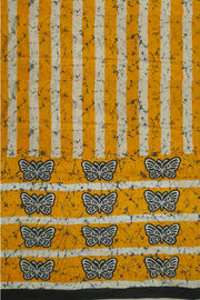 Jaipur cotton saree with Bagru block print in yellow with shibori print