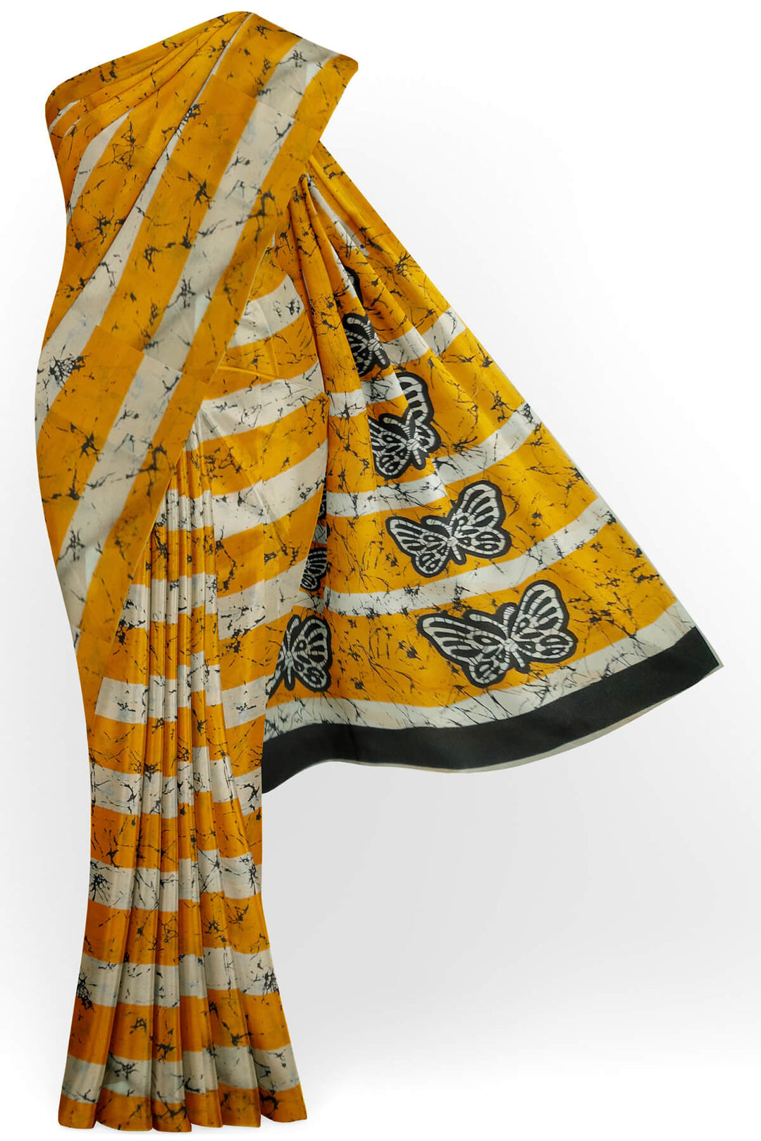 Jaipur mul cotton saree  in yellow with shibori print