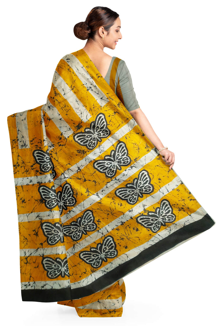 Jaipur mul cotton saree  in yellow with shibori print