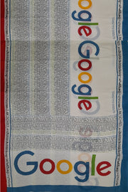 Jaipur cotton saree with Bagru block print in off white with Google letters
