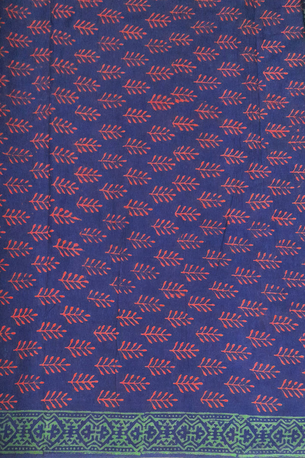 Jaipur cotton saree with Bagru hand block  print in blue & red