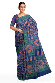 Jaipur cotton saree with Bagru hand block  print in blue & red
