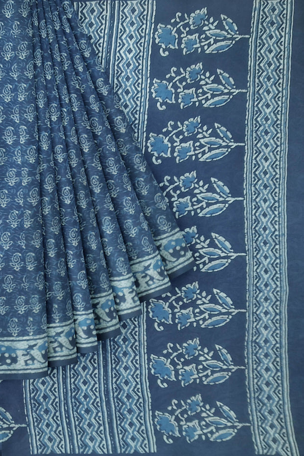 Jaipur cotton saree with Bagru hand block  print in Indigo