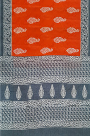 Jaipur cotton saree with Bagru hand block  print in orange & grey