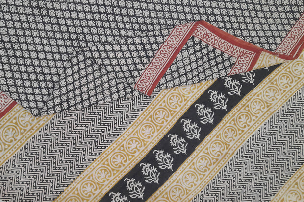 Jaipur cotton saree with Bagru hand block  print in black