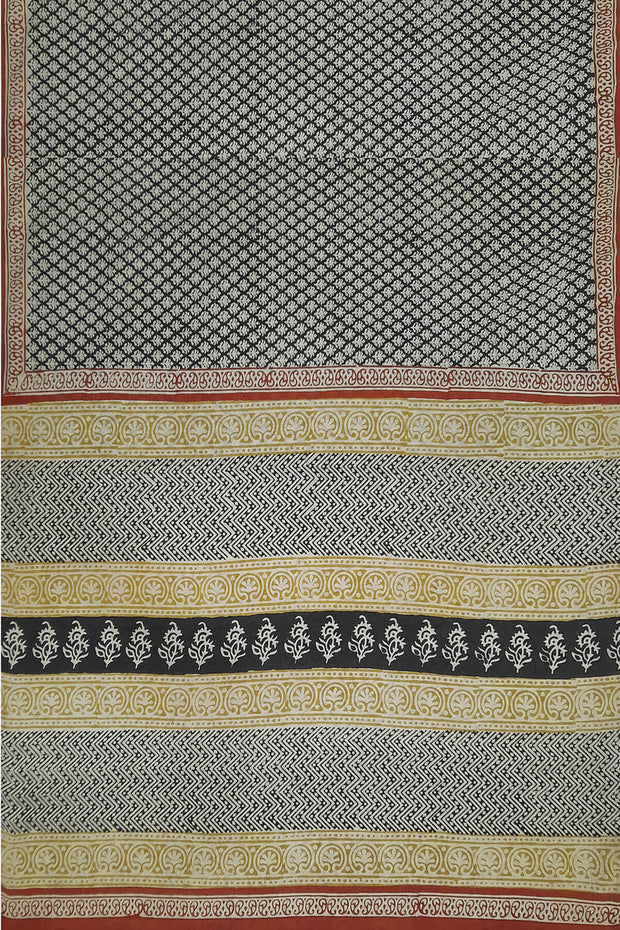 Jaipur cotton saree with Bagru hand block  print in black