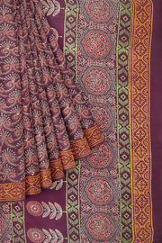 Jaipur cotton saree with Bagru hand block  print in purple & maroon