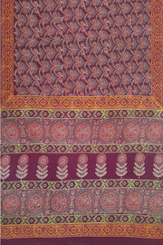 Jaipur cotton saree with Bagru hand block  print in purple & maroon