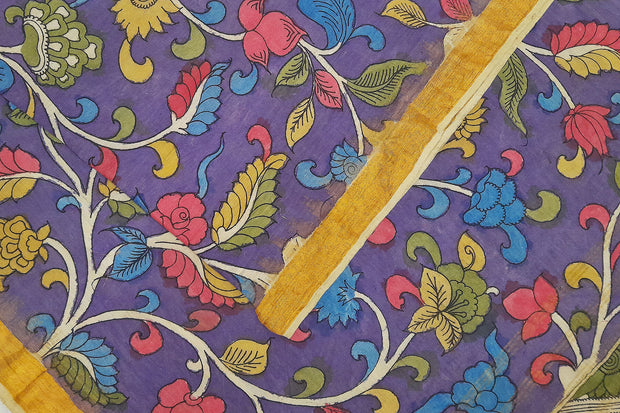 Ponduri khadi cotton dupatta in hand painted kalamkari in purple