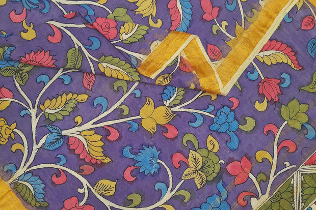 Ponduri khadi cotton dupatta in hand painted kalamkari in purple