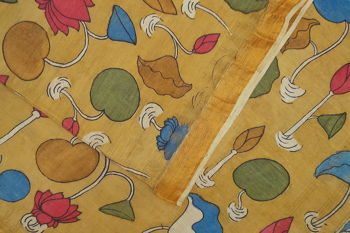 Ponduri  cotton dupatta in hand painted kalamkari in beige