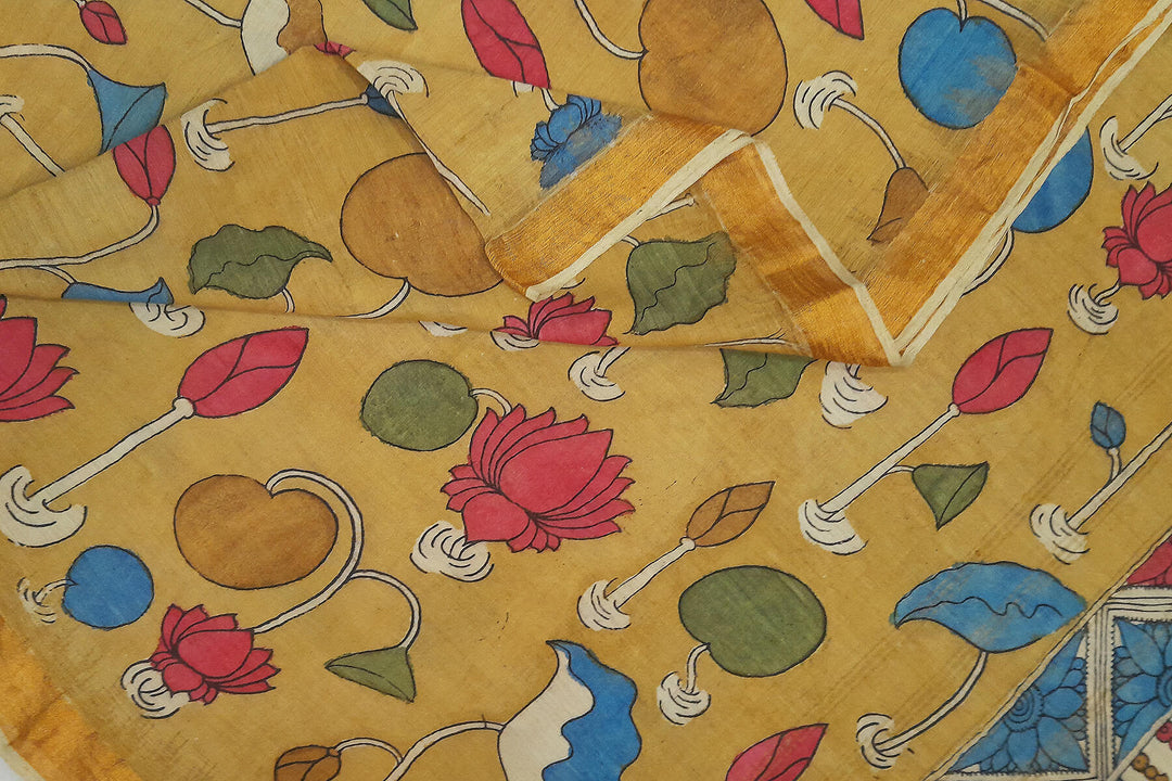 Ponduri  cotton dupatta in hand painted kalamkari in beige