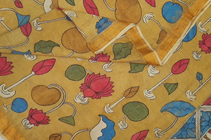 Ponduri  cotton dupatta in hand painted kalamkari in beige