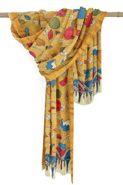 Ponduri khadi cotton dupatta in hand painted kalamkari in beige