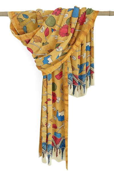 Ponduri khadi cotton dupatta in hand painted kalamkari in beige