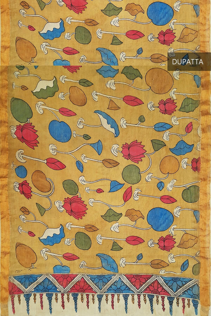 Ponduri  cotton dupatta in hand painted kalamkari in beige
