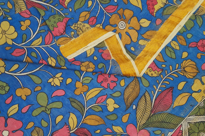 Ponduri  cotton dupatta in hand painted kalamkari in blue
