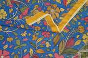 Ponduri khadi cotton dupatta in hand painted kalamkari in blue