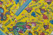 Hand painted Kalamkari pure cotton dupatta in yellow