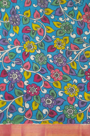 Handpainted Kalamkari on Bangalore silk saree in pink with  floral vines.