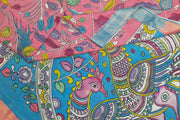 Handpainted Kalamkari on Bangalore silk saree in pink with  floral vines.