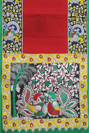 Hand painted  kalamkari pure cotton saree in  red with big border