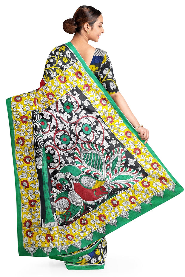 Hand painted  kalamkari pure cotton saree in  red with big border