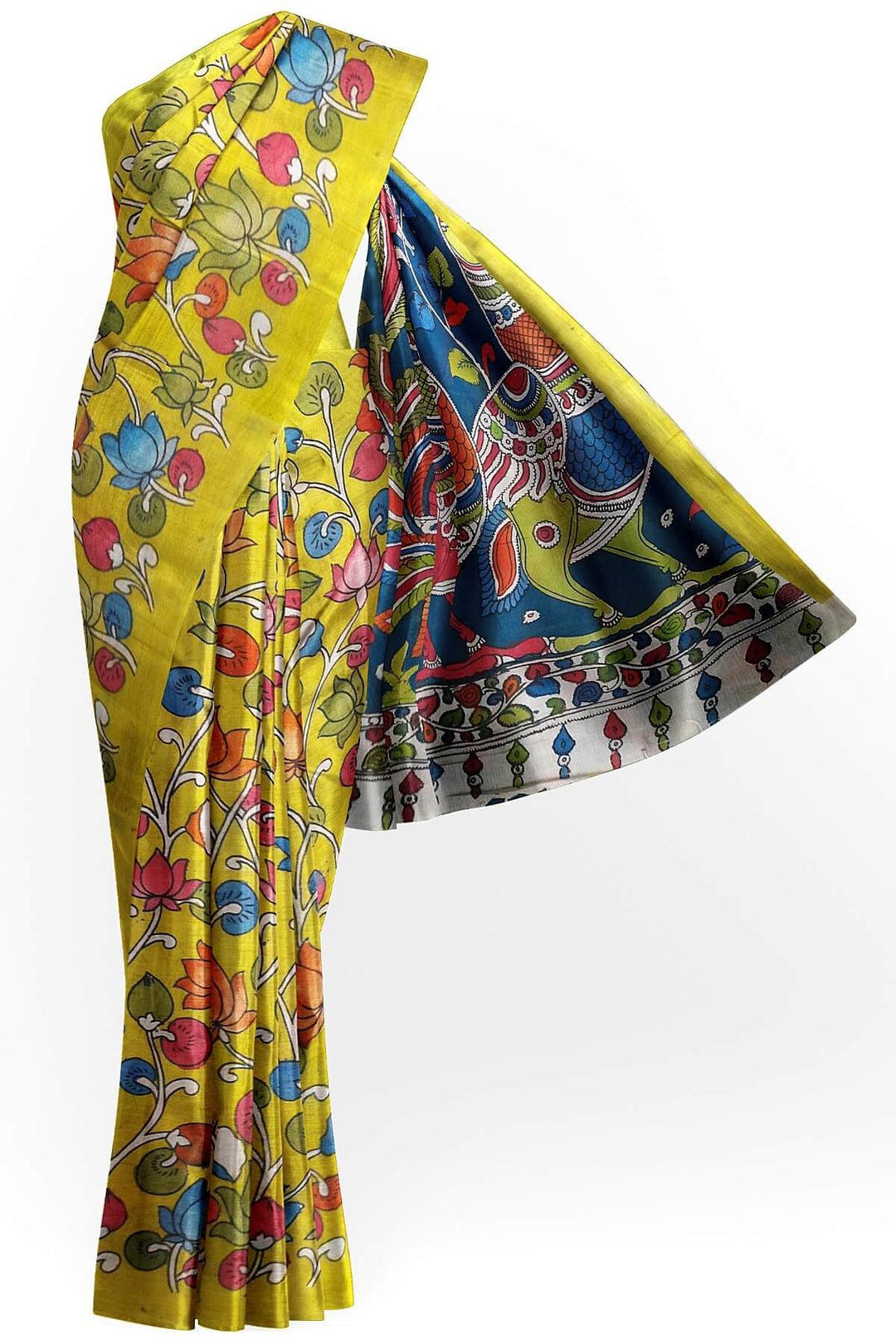 Hand painted Kalamkari pure cotton saree with  lotus vines .