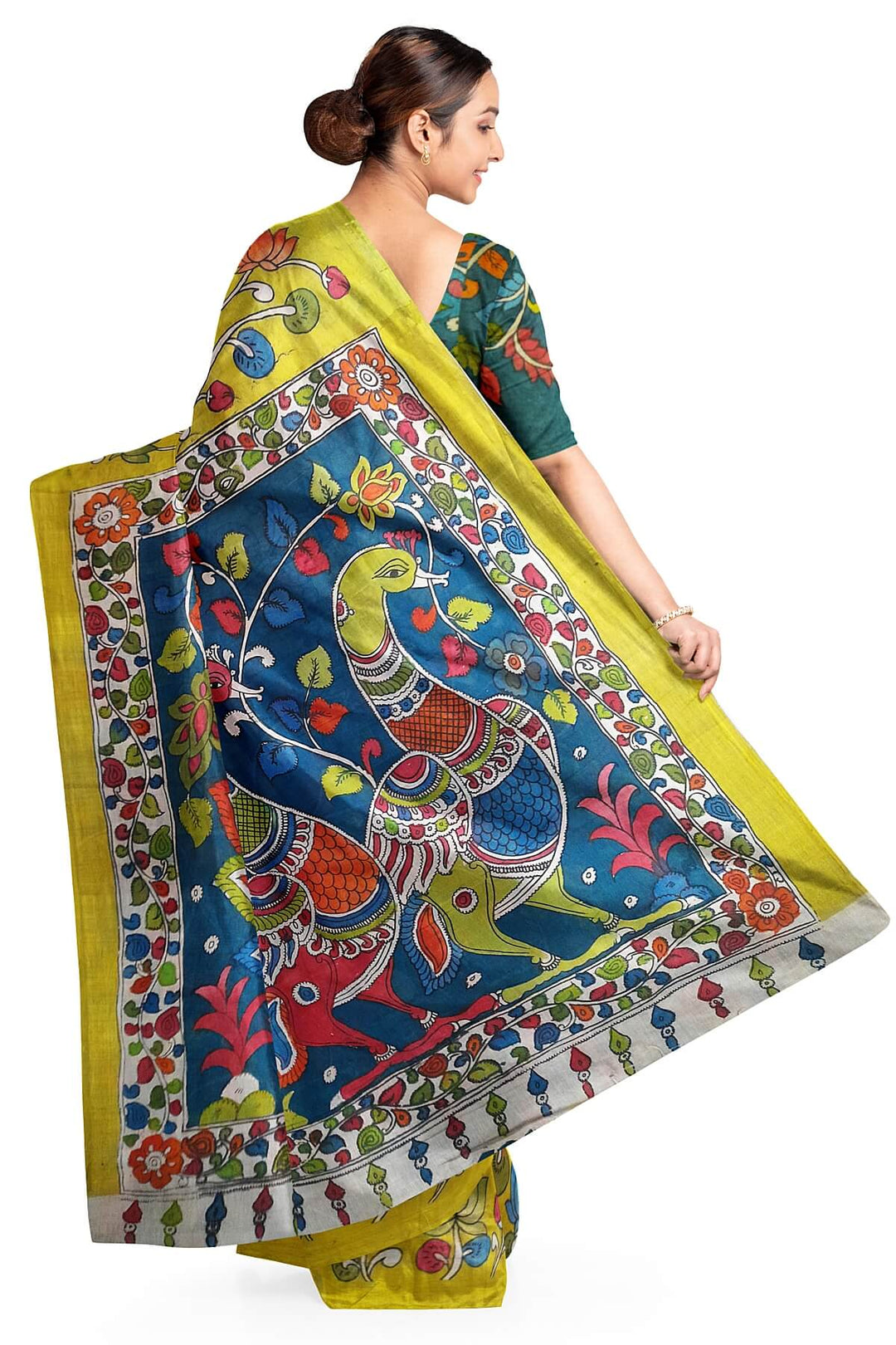 Hand painted Kalamkari pure cotton saree with  lotus vines .