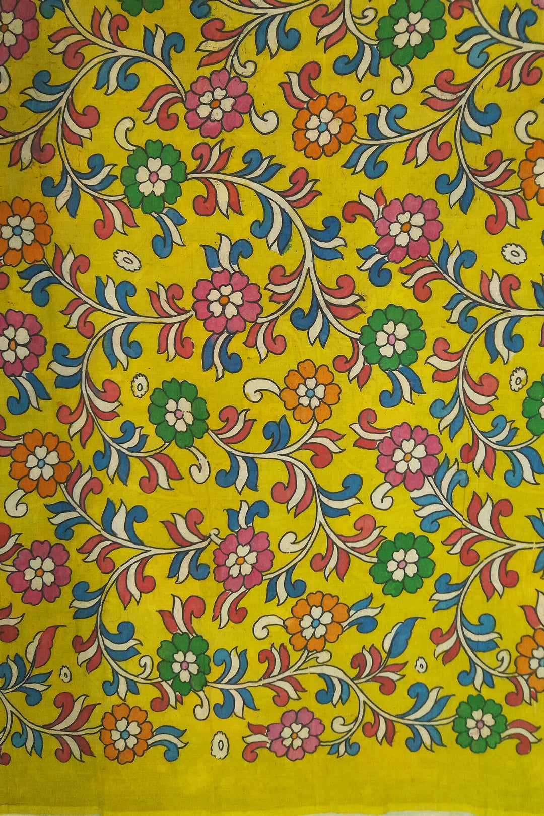 Hand painted Kalamkari pure cotton saree  with  lotus vines .