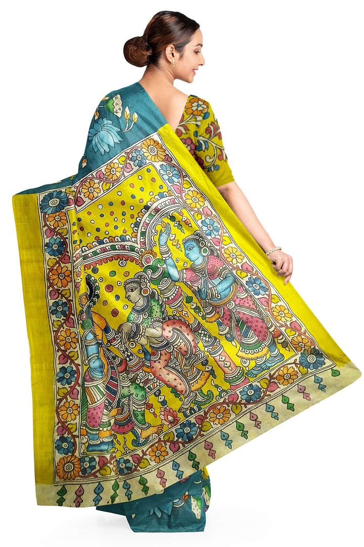 Hand painted Kalamkari pure cotton saree  with  lotus vines .