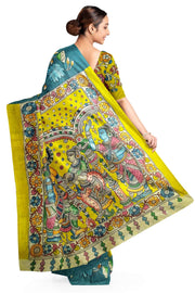 Hand painted Kalamkari pure cotton saree  with  lotus vines .
