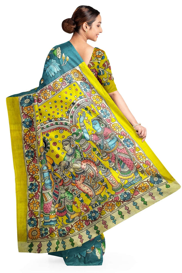 Hand painted Kalamkari pure cotton saree  with  lotus vines .