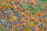 Hand painted Kalamkari on Bangalore silk dupatta in orange