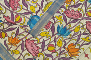 Hand painted Kalamkari on Bangalore  silk dupatta in off white & blue
