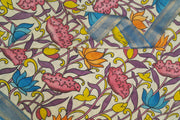 Hand painted Kalamkari on Bangalore  silk dupatta in off white & blue