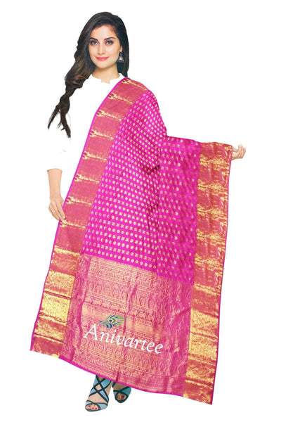 Beautiful handwoven Kanchi pure silk dupatta - Anivartee