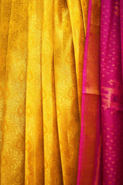 Handwoven Kanchi pure silk brocade unstitched lehenga material in floral pattern with rich zari border