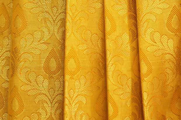 Handwoven Kanchi pure silk brocade unstitched lehenga material in floral pattern with rich zari border