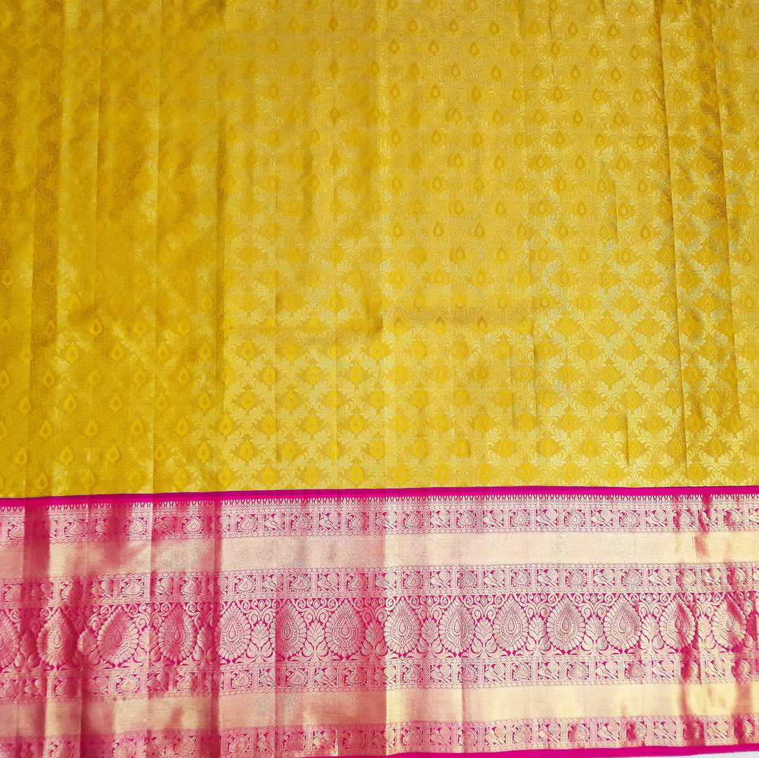 Handwoven Kanchi pure silk brocade unstitched lehenga material in floral pattern with rich zari border