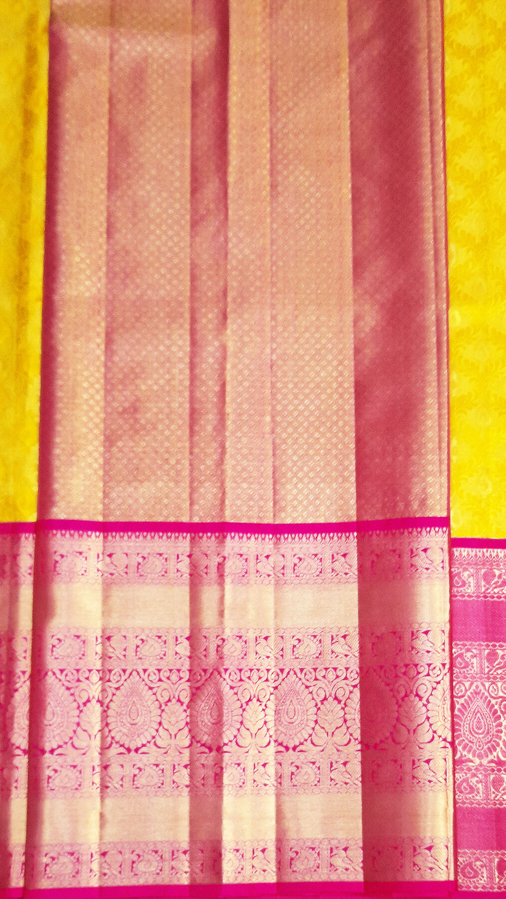 Handwoven Kanchi pure silk brocade unstitched lehenga material in floral pattern with rich zari border