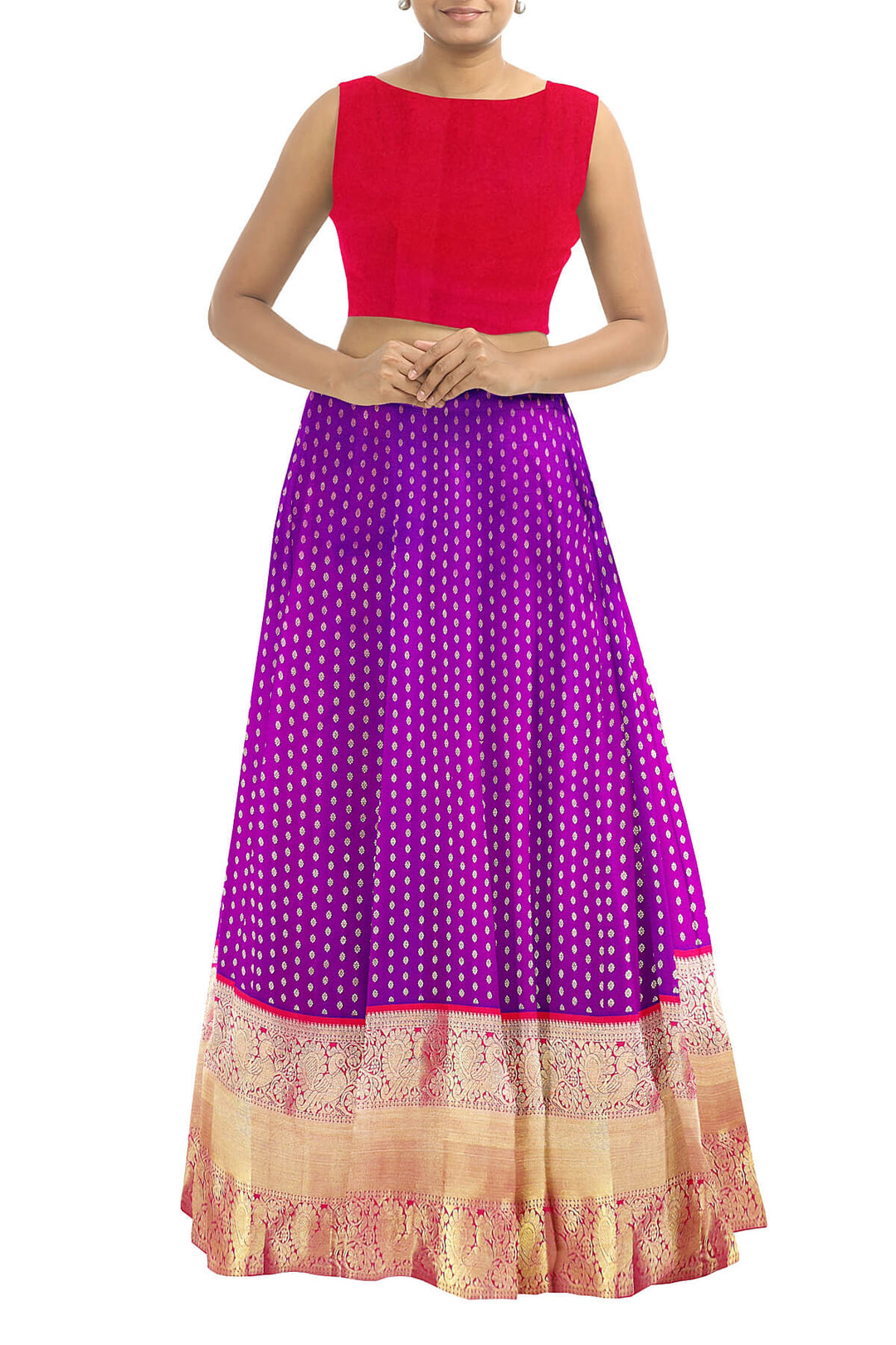 Handwoven Kanchi pure silk  lehenga & blouse material with zari border