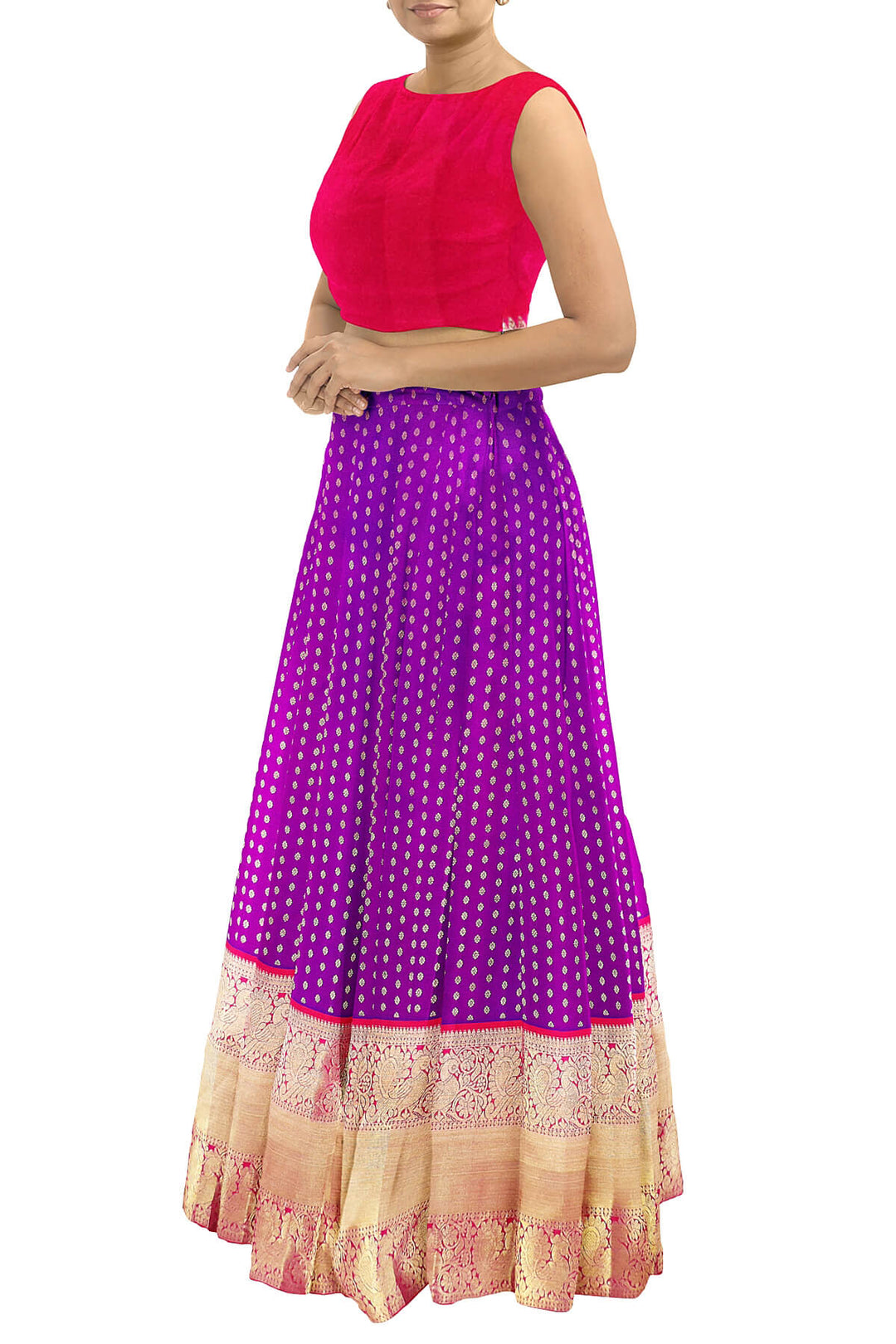 Handwoven Kanchi pure silk  lehenga & blouse material with zari border